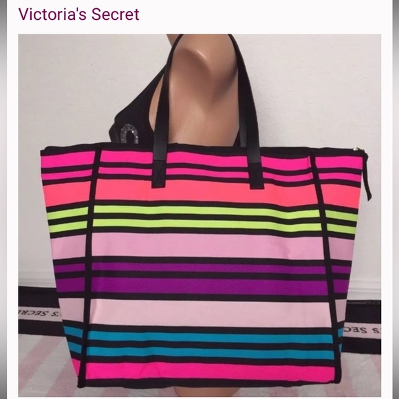 Victoria's Secret Handbags - EUC Victoria’s Secret Limited Edition Colorful Tote Bag (striped) very vibrant